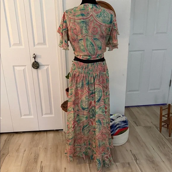 India Boutique Pink & Teal Paisley High-Low 2 Piece Dress - Picture 3 of 3